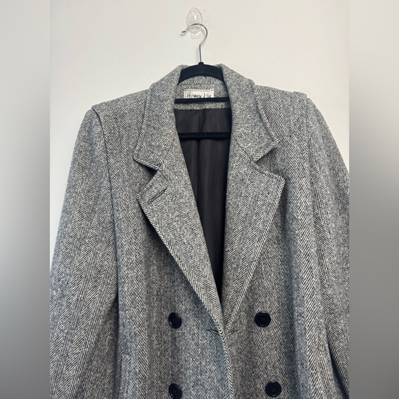 VINTAGE 80s Herman Kay Wool Tweed Double Breasted Pea Coat Petite Dominican repb - Picture 2 of 10